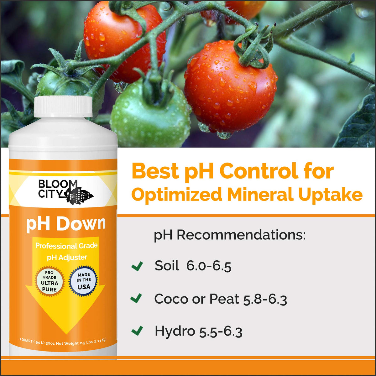 Bloom City pH Down label with usage directions