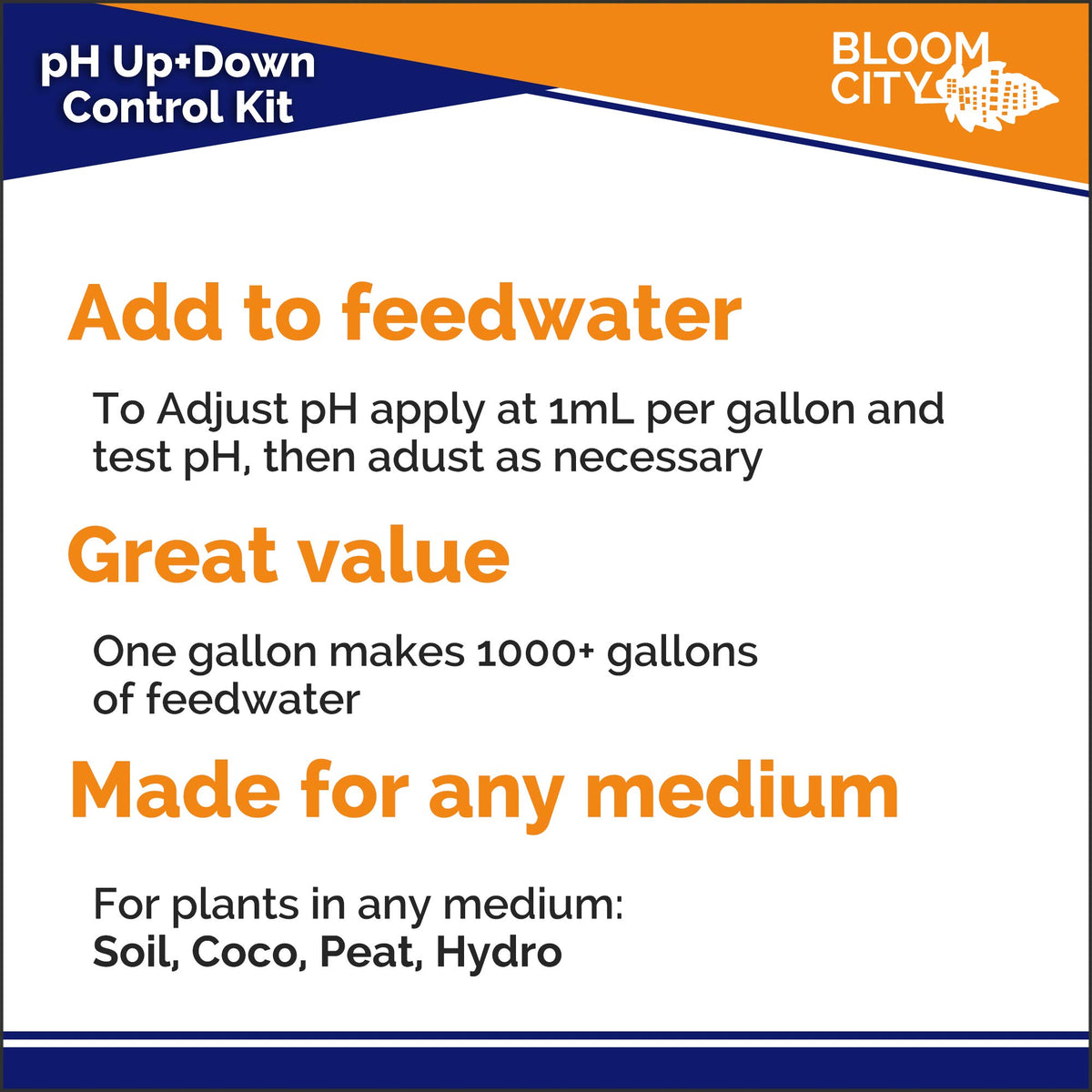 Bloom City pH Up Down bottle dosing supports controlled adjustments.