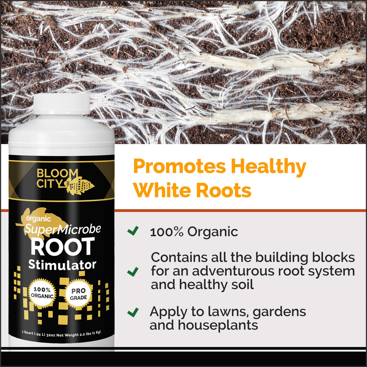 Bloom City Salmon Kelp Formula label communicates natural nutrition for soil microbes.