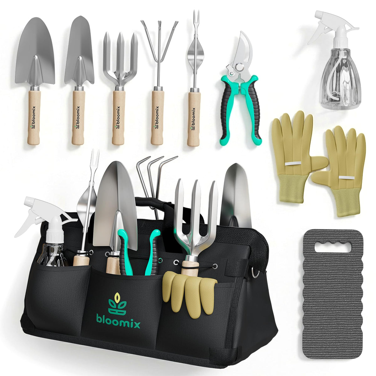 Bloomix tool bag organizer keeps the kit neatly arranged for easy transport.