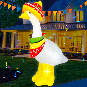 BLOWOUT FUN Cinco De Mayo inflatable goose glows at night for outdoor festivity.