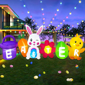 BLOWOUT FUN Easter bunny carrot inflatable adds colorful garden decor.