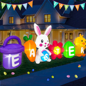 BLOWOUT FUN Easter inflatable bunny chick with LED lights brightens outdoor celebrations.