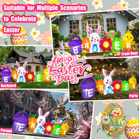 BLOWOUT FUN Easter inflatable with built-in LEDs lights driveways after sunset.