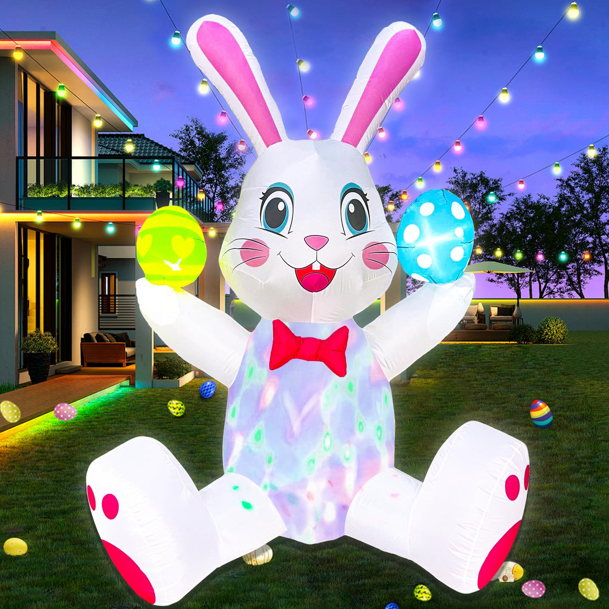 BLOWOUT FUN LED-lit easter decor for outdoor patios and gardens.
