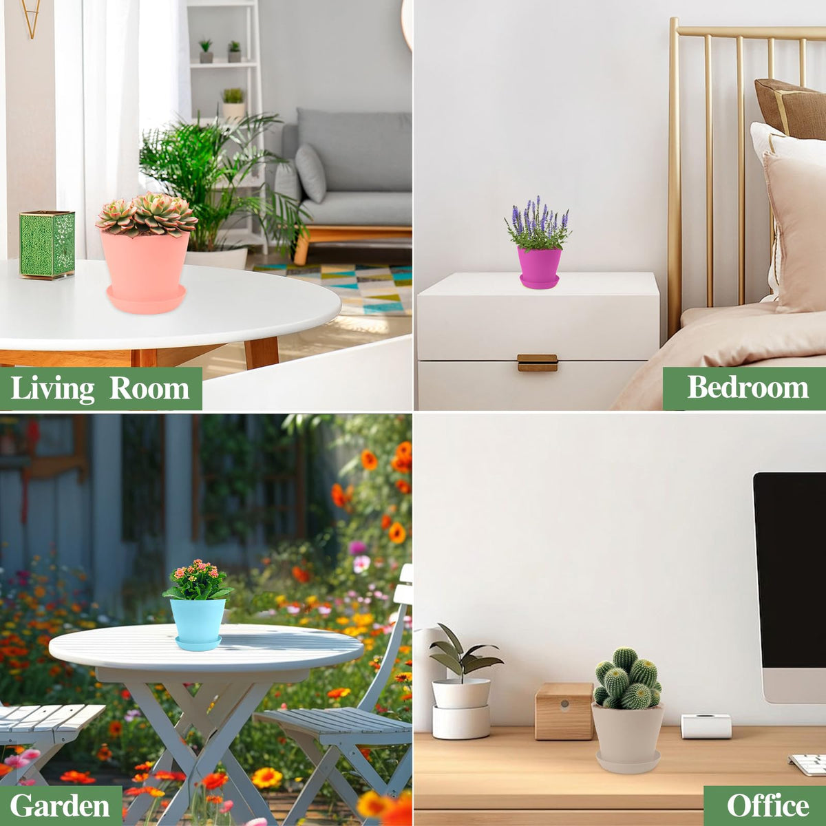 Durable plastic resists wind and rain for flexible placement.