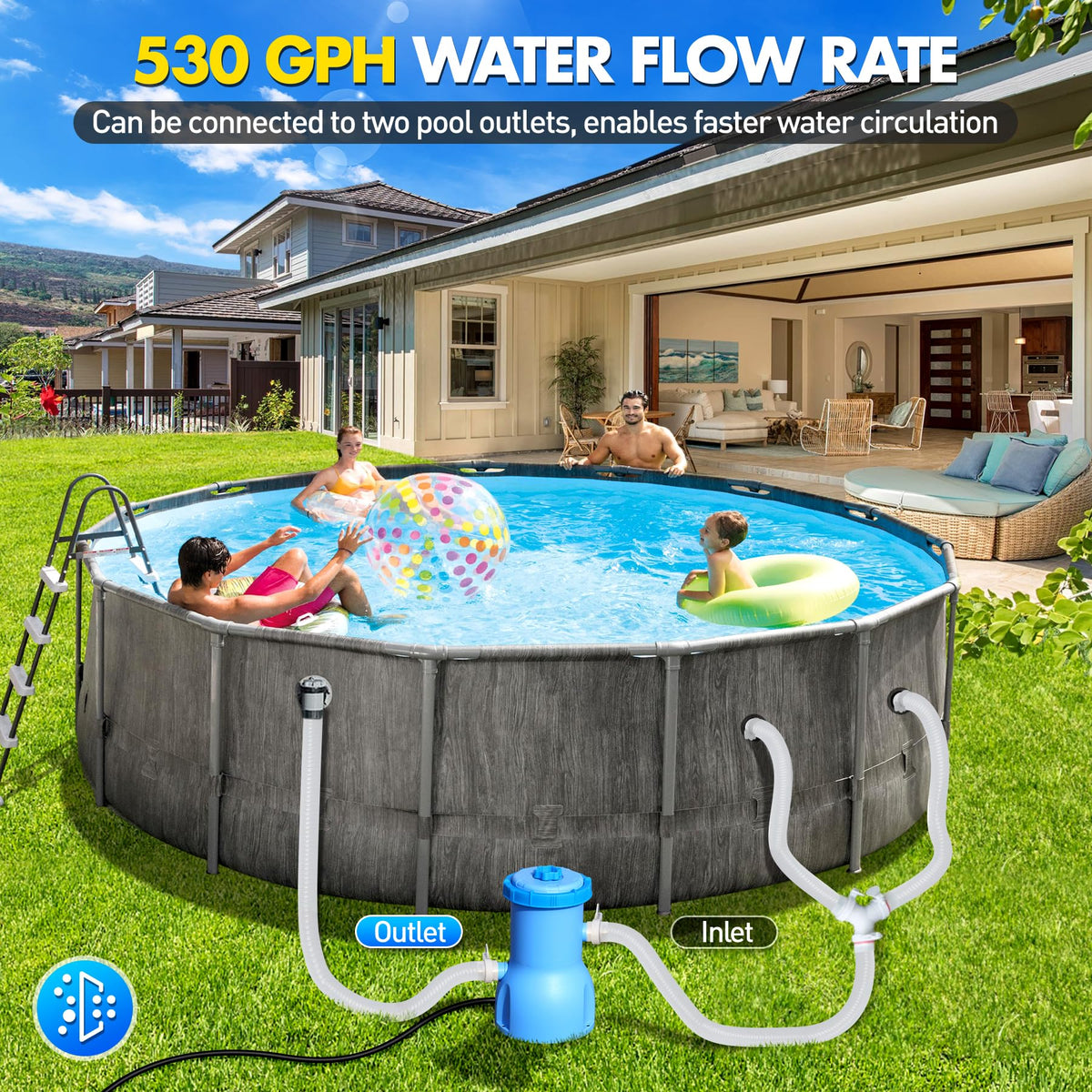 BluClear 530 GPH pump control panel; easy setup for quick use.