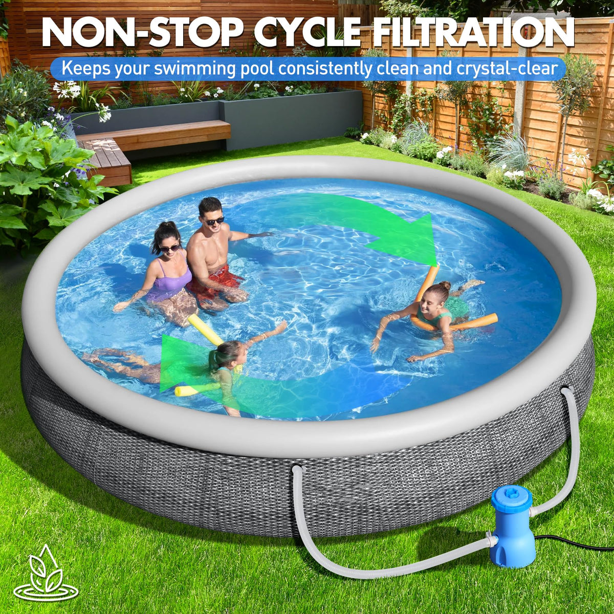 BluClear pool filtration in action; continuous removal of impurities.