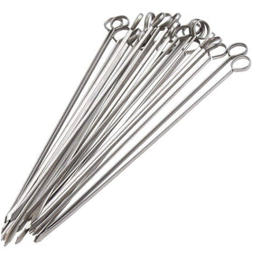 Blue Donuts 12-inch flat-tip skewers secure meat for grilling