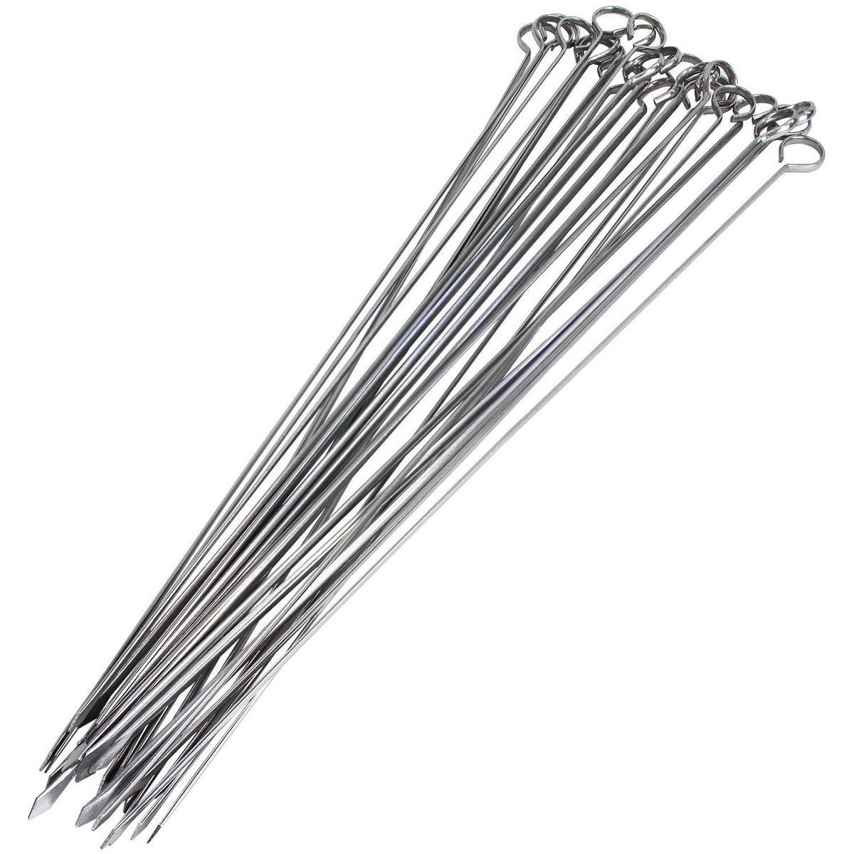 Blue Donuts kabob skewers 17-inch flat-tip for steady grilling.