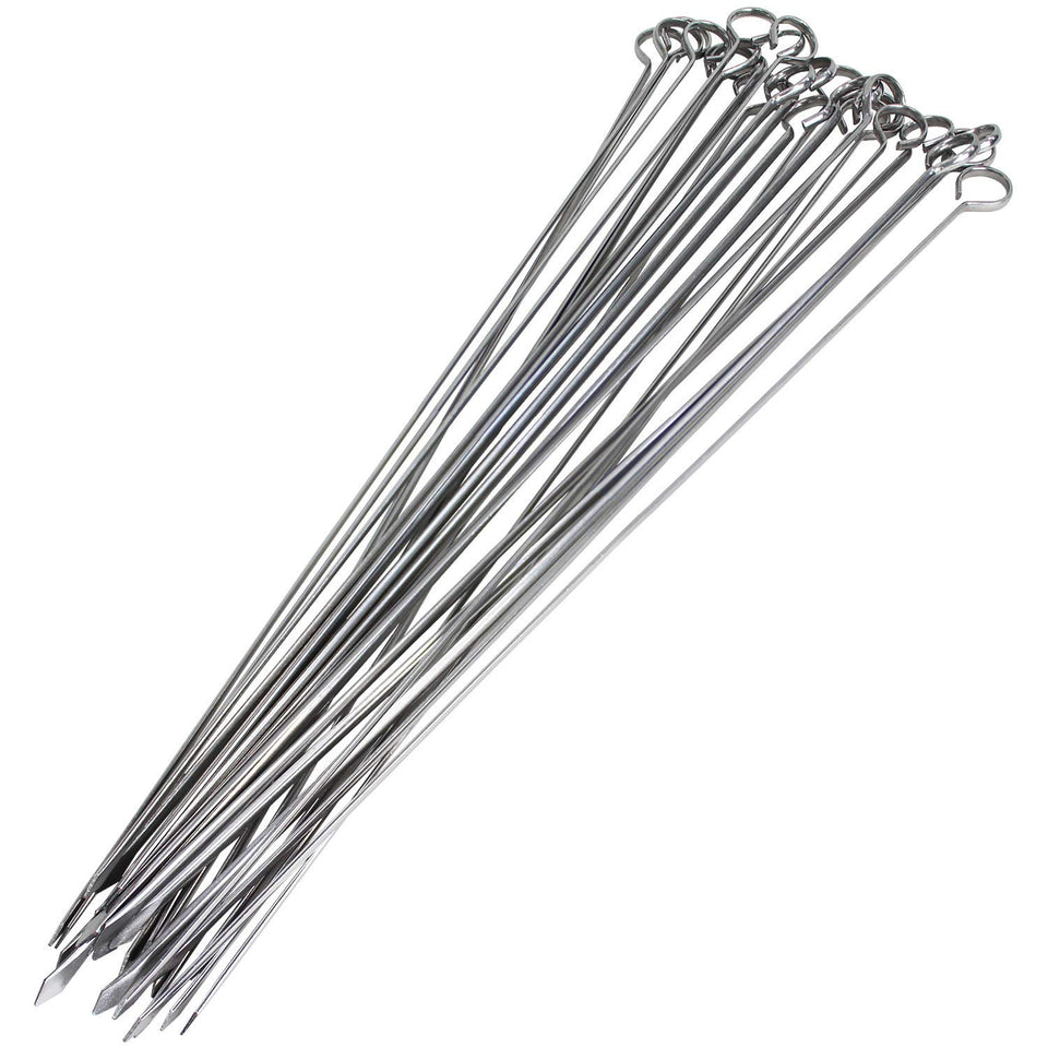 Blue Donuts kabob skewers 17-inch flat-tip for steady grilling.