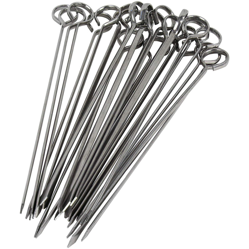 Blue Donuts 8-inch flat-tip skewers for secure, even grilling.