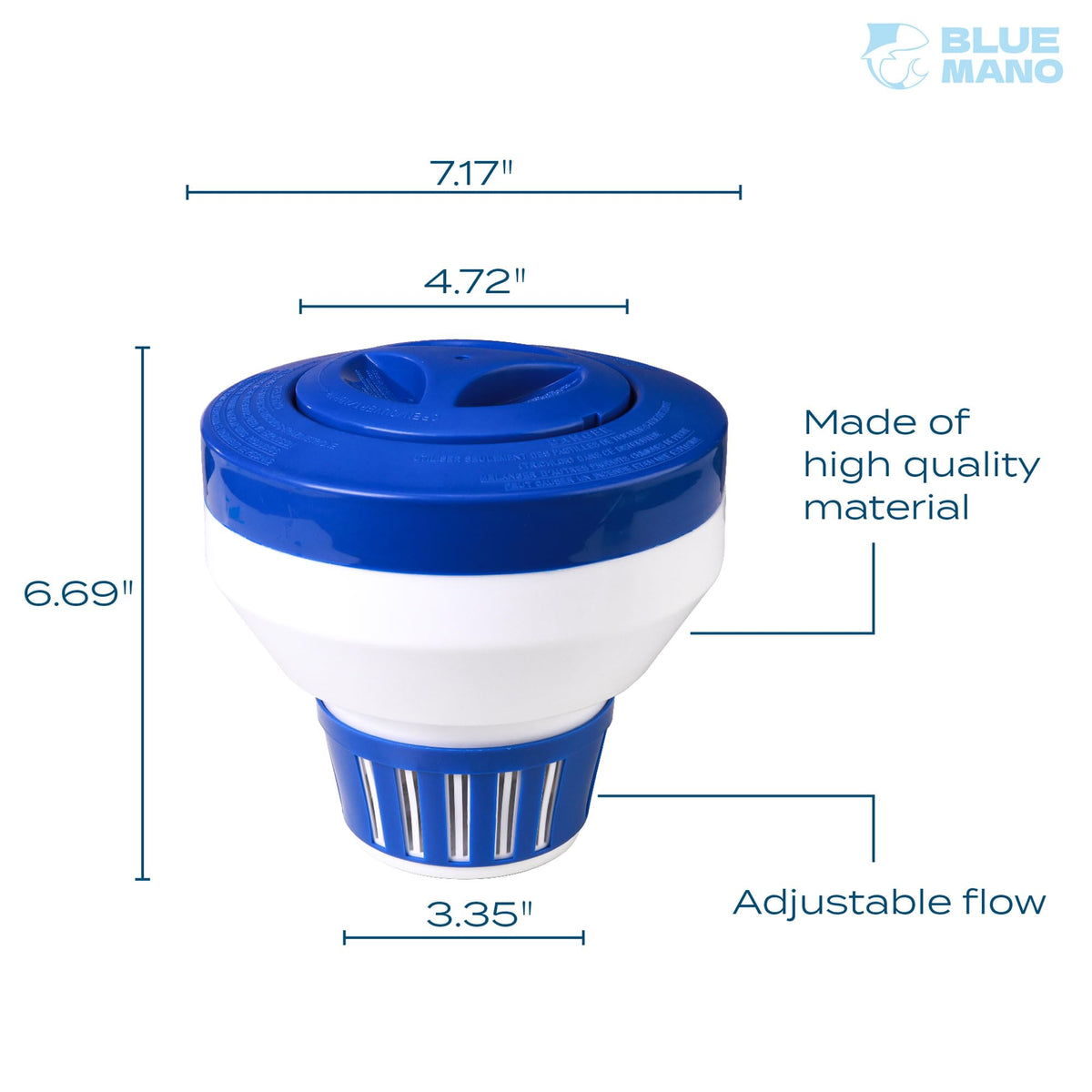 Blue Mano 18-inch pool brush reaches corners and walls for thorough scrubbing.