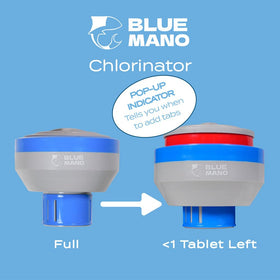 Blue Mano floater 7-inch design complements pool aesthetics while functioning effectively