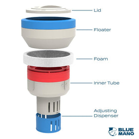 Blue Mano floater red indicator alerts when chlorine is low