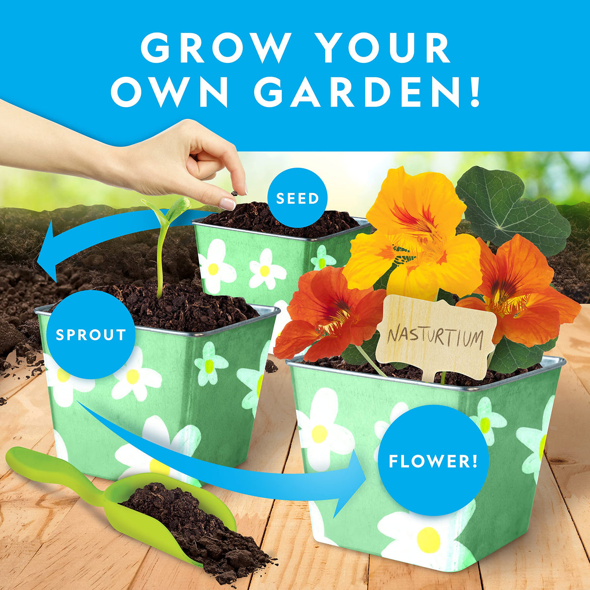 Blue Marble kit includes paints and stickers for decorating pots