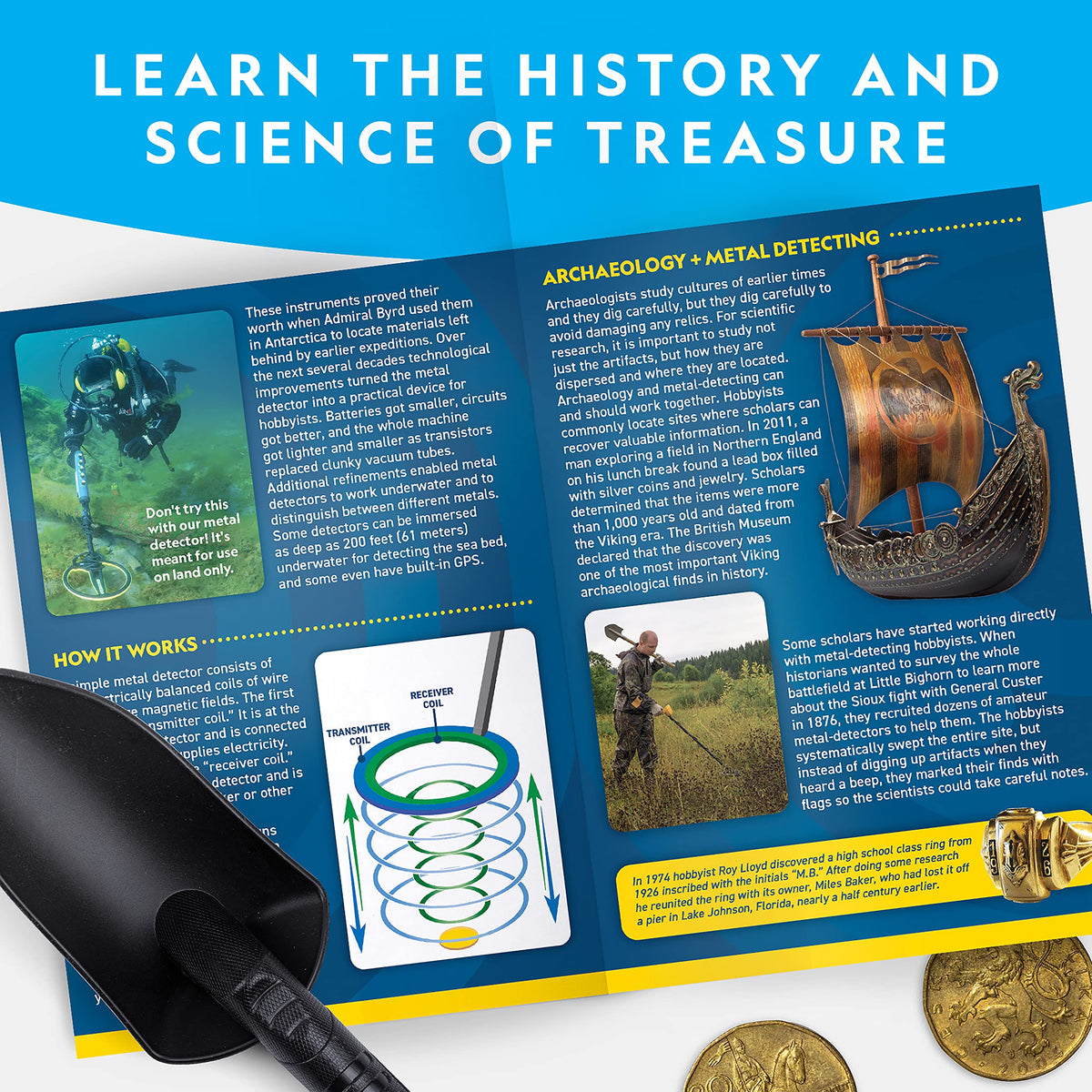 Blue Marble National Geographic Kids Metal Detector includes trowel for easy digging