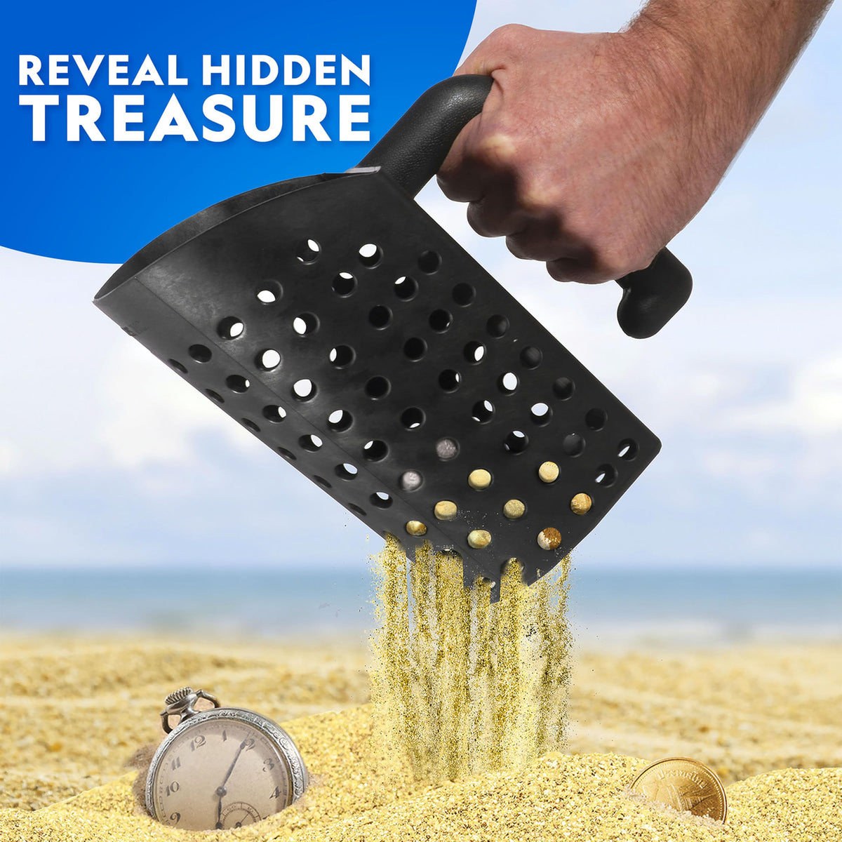 Blue Marble National Geographic metal detector shovel for digging and precise filtering.