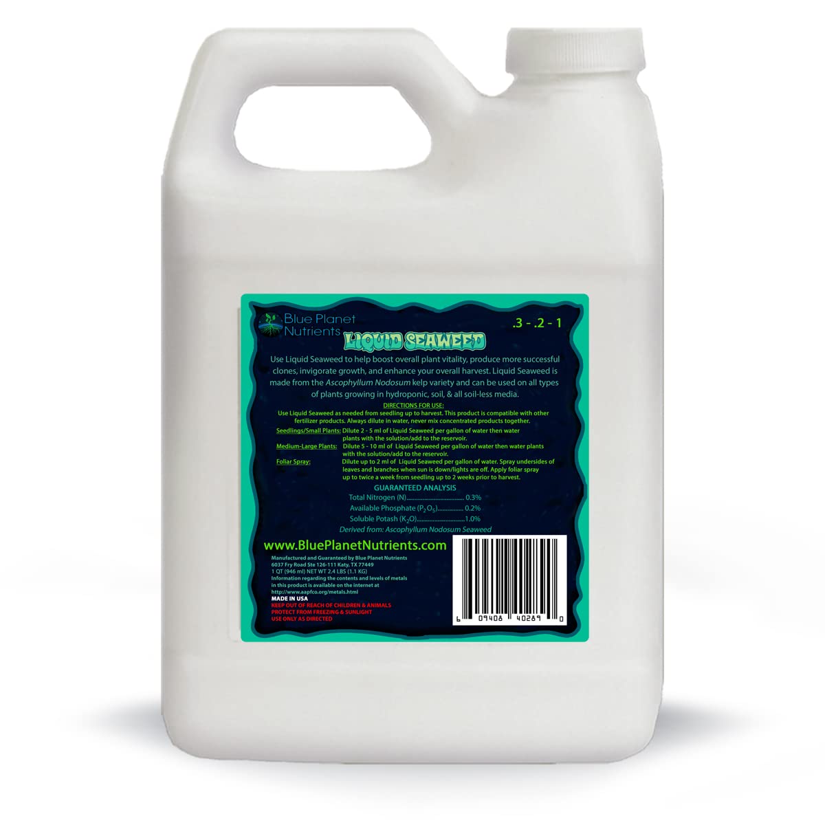 Blue Planet Nutrients Liquid Kelp pour enables easy measurement for large gardens