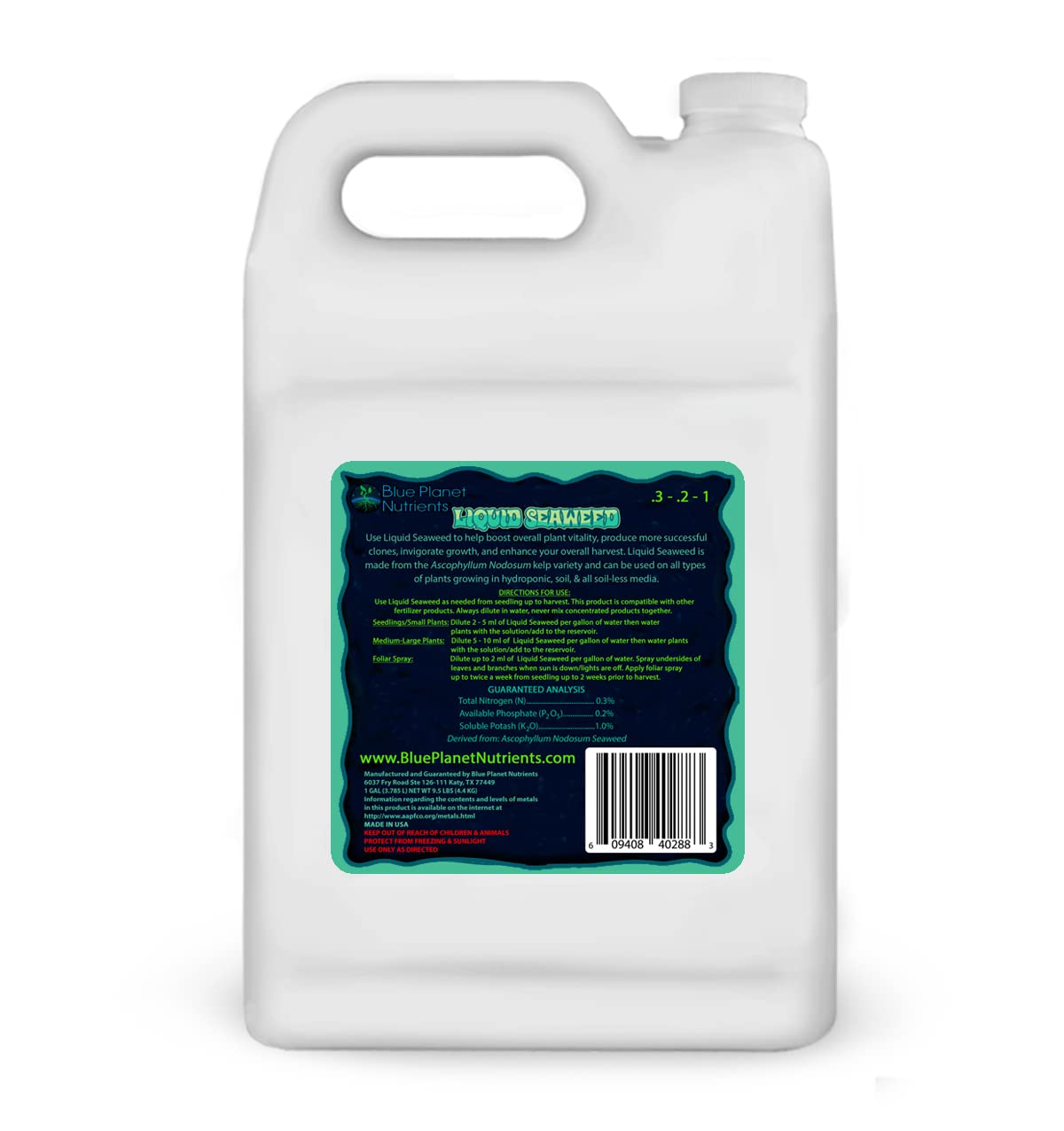 Blue Planet Nutrients Ascophyllum seaweed concentrate being diluted in water for versatile plant nutrition