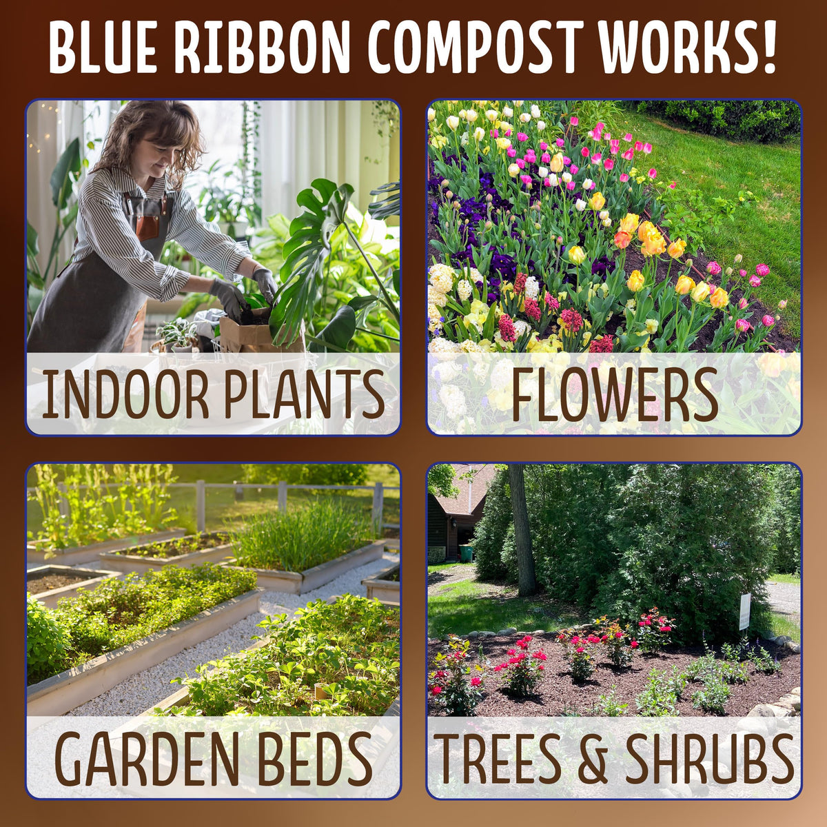 Blue Ribbon Organics compost used on seedling beds; supports root growth.