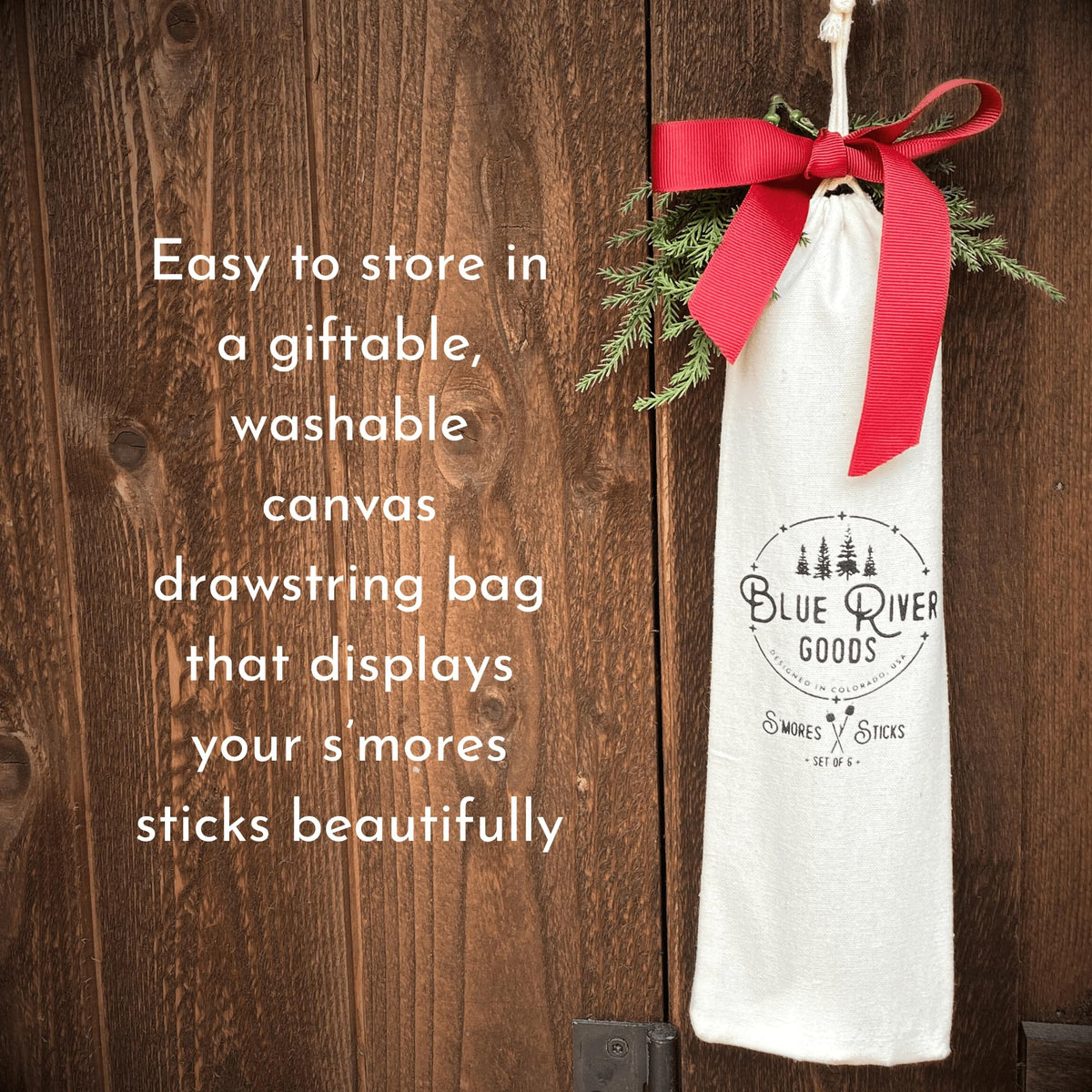 Blue River Goods Smores Sticks canvas bag for tidy storage and transport.