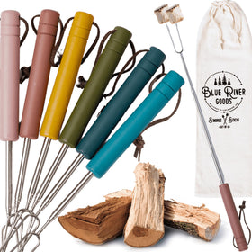 Blue River Goods Smores Sticks extendable 32-inch design for safe marshmallow roasting.
