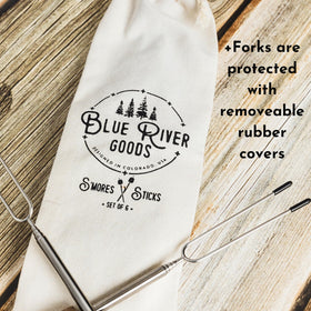 Blue River Goods Smores Sticks heat-resistant stainless steel shafts for cooking.