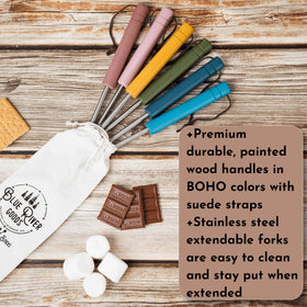 Blue River Goods Smores Sticks heat-resistant handles for safe, comfortable cooking.