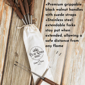 Blue River Goods Smores Sticks walnut handles provide a comfortable grip.