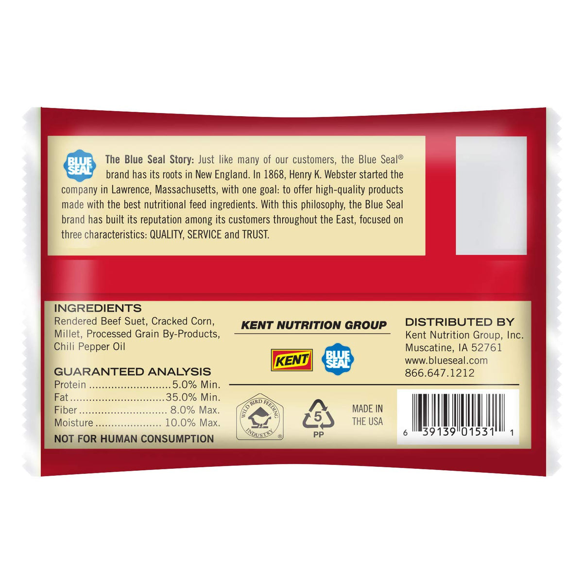 Blue Seal hot pepper suet cake closeup shows melt-resistant formula
