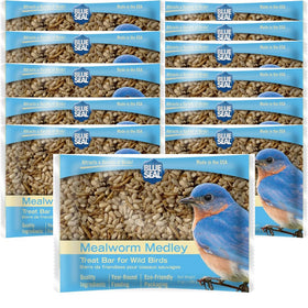 Blue Seal Mealworm Medley bars pack of 12 for easy, no-mess backyard feeding.