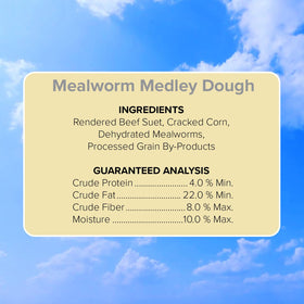 Blue Seal Mealworm Medley Suet Dough Cake wrapper open, easy-open packaging reduces mess.