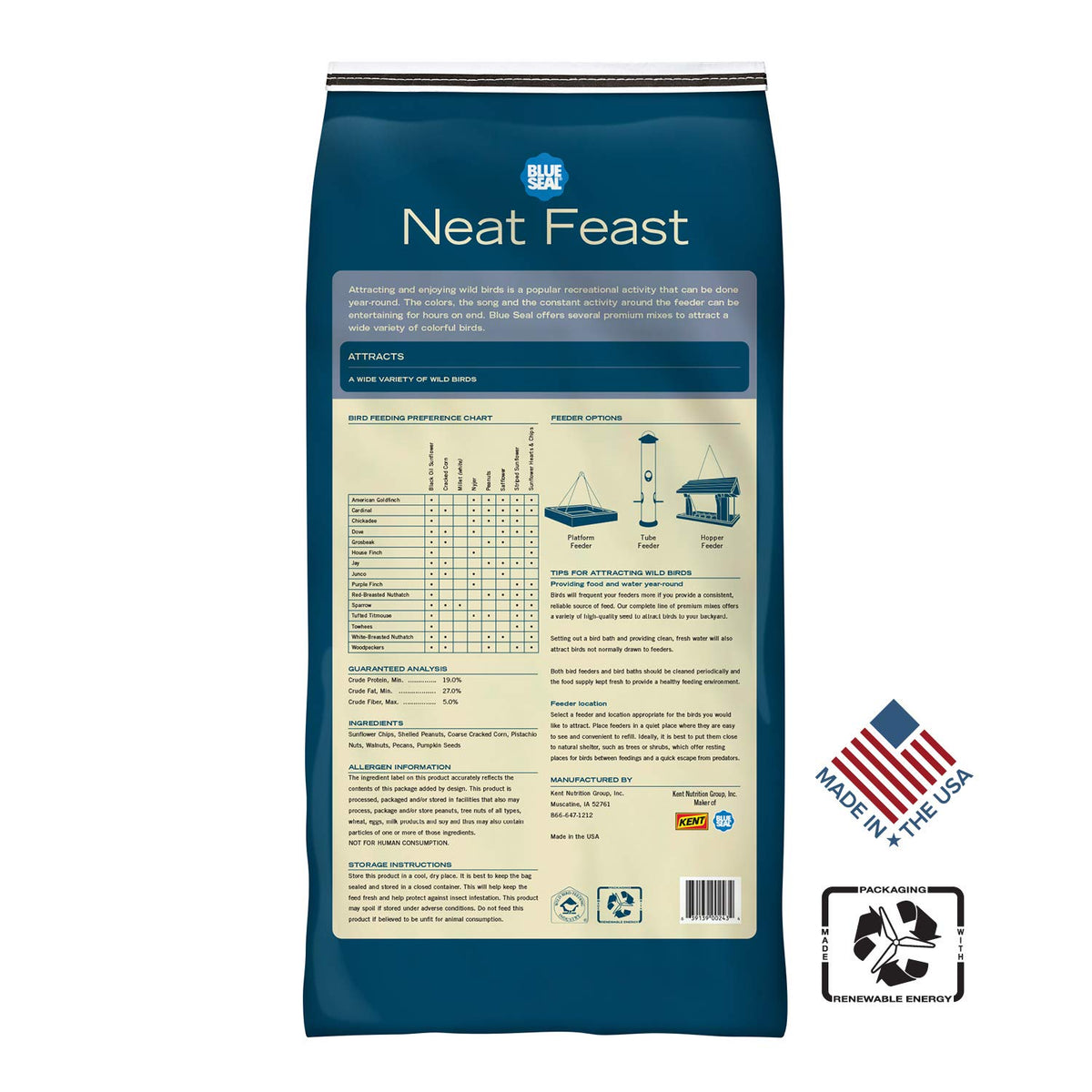 Close-up of Blue Seal Neat Feast ingredients highlighting seeds and nuts attract diverse birds
