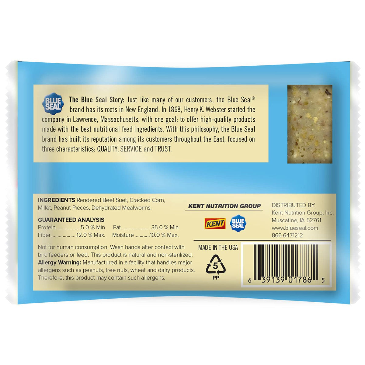 Blue Seal no-mess packaging on display for clean, easy feeding.