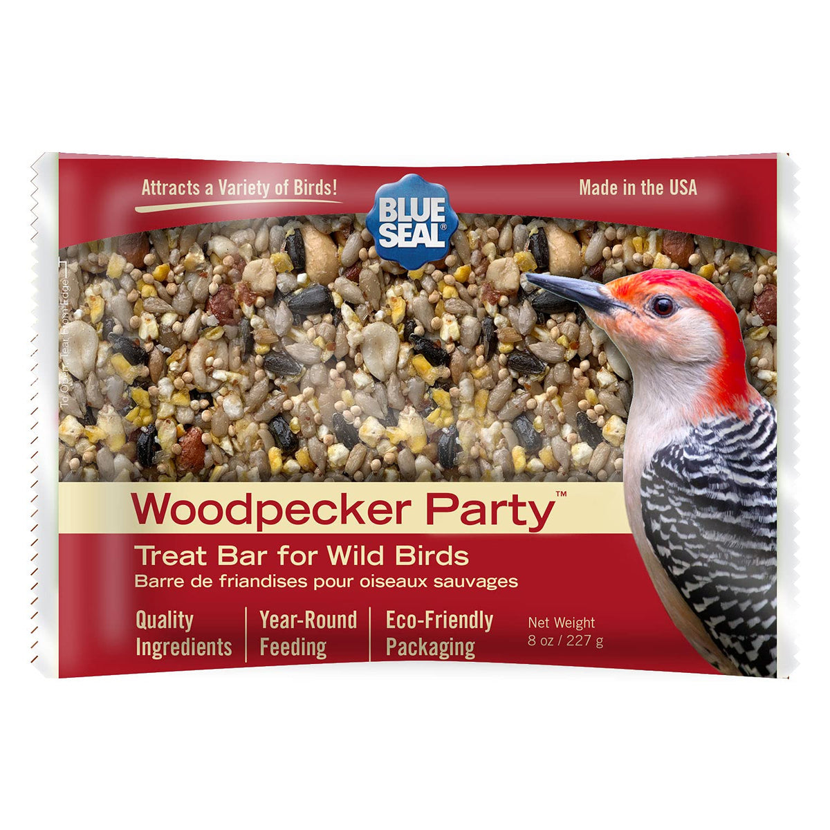Blue Seal No-mess packaging keeps feeding area clean for backyard birds.