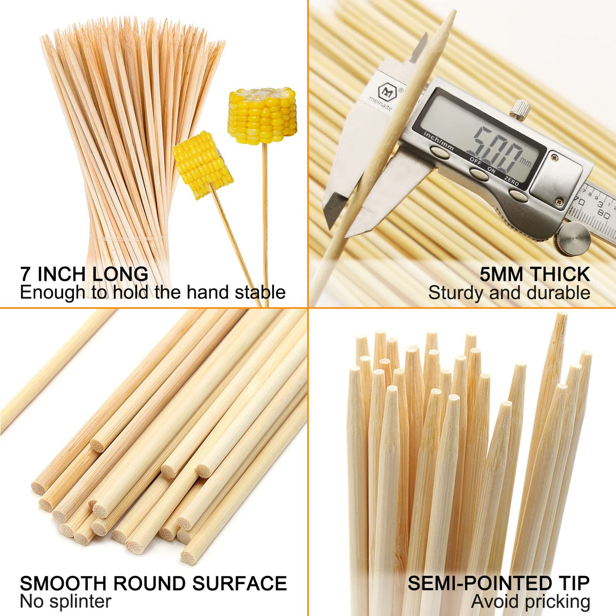 BLUE TOP skewers with smooth polished surface prevent splinters.