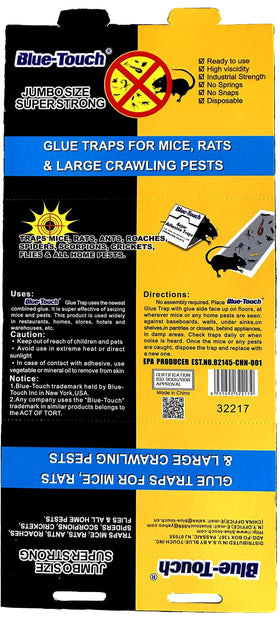Blue Touch extra-large traps with peanut butter scent catching rats and mice efficiently