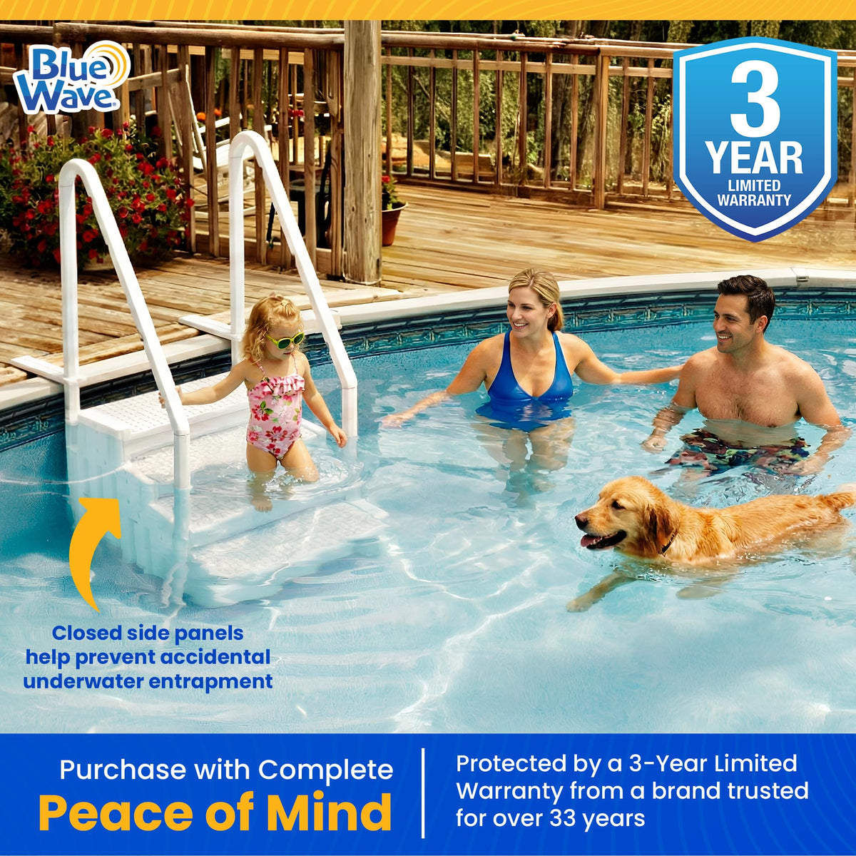 Blue Wave Easy Pool Step warranty and durable resin construction