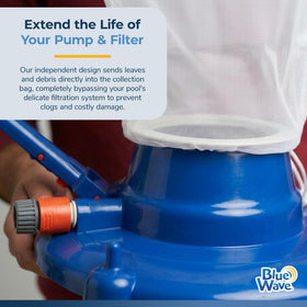 Blue Wave Leaf Bagger swivel wheels enable smooth pool navigation.