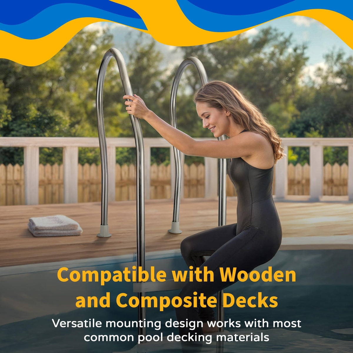 Blue Wave NE1228PR reduces ladder movement during pool access