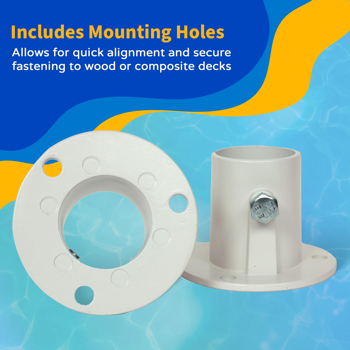 Blue Wave flanges feature rust-resistant aluminum finish for outdoor use