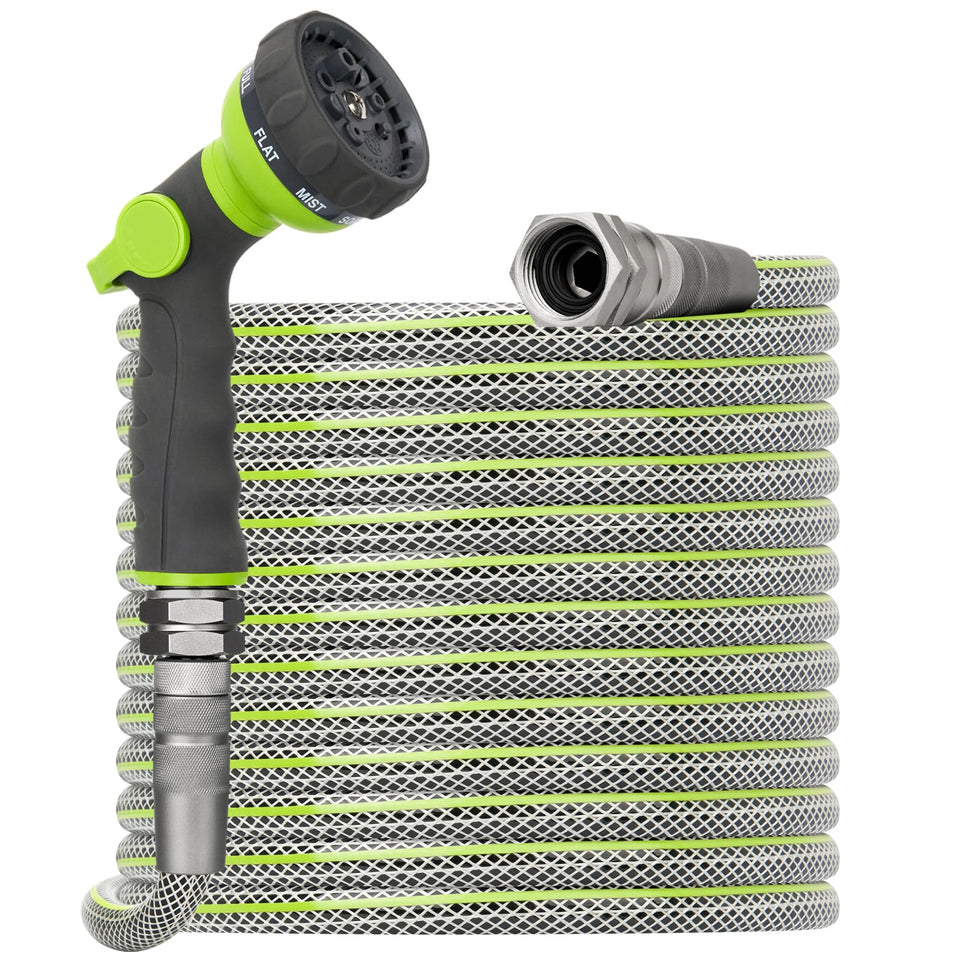 BlueBala 100ft non-expandable hose coiled for easy storage and quick setup.