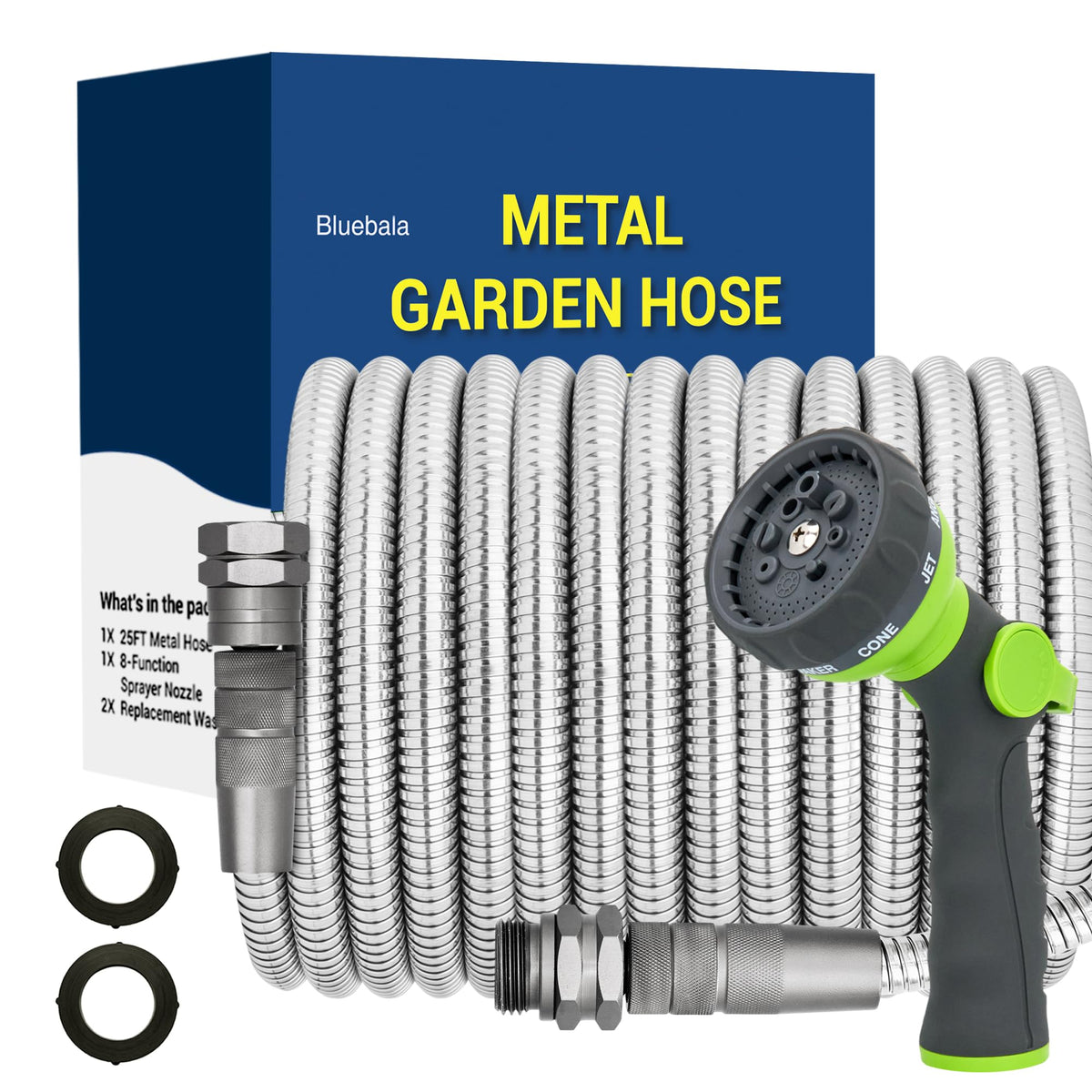 BlueBala 50ft stainless steel hose exterior shields inner tube for lasting outdoor durability.