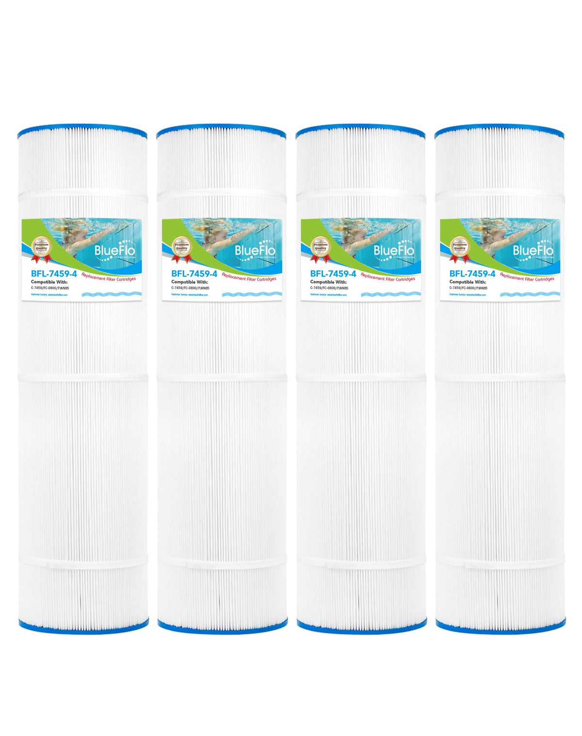 BLUEFLO pool filter cartridge shows outer dimensions for a precise fit