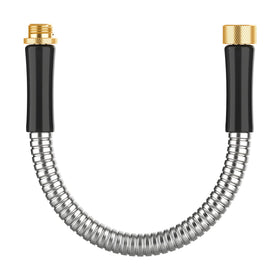 BlueGarden short metal hose 1ft connector close-up, durable stainless steel for lasting outdoor use.