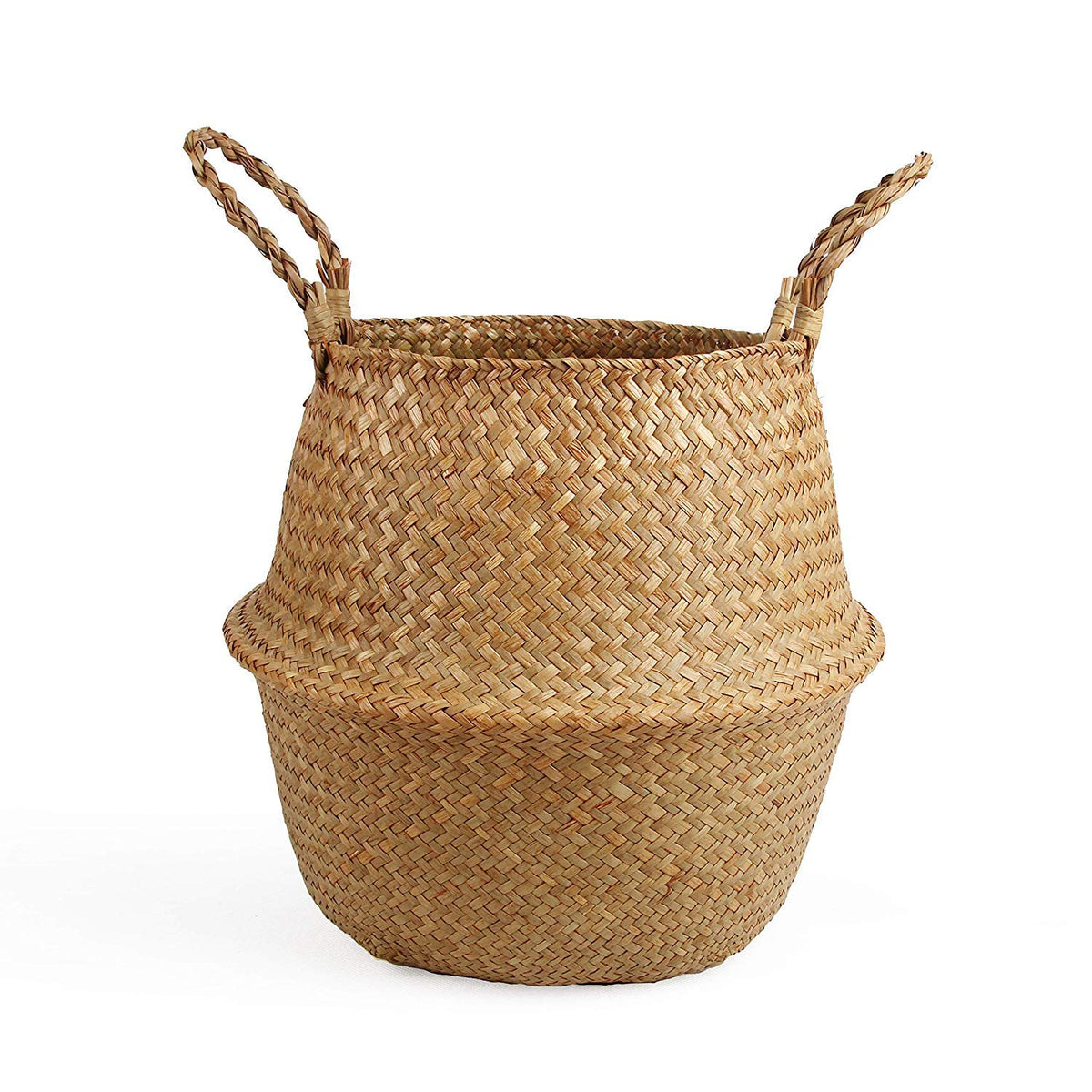 BlueMake woven seagrass belly basket front view offers versatile storage in any room