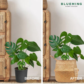 Blueming Home Decor 10-inch opening basket demonstrates versatile size for standard pots.