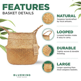 Blueming Home Decor woven wicker planter basket closeup shows durable, lightweight craftsmanship.