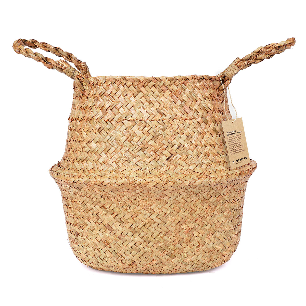 Blueming Home Olive Tree Basket top view shows natural seagrass weave for chic planters.